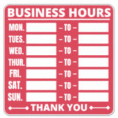 Geschäftszeiten Aufkleber (Vorderseite)