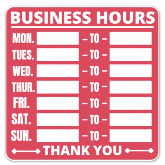 Geschäftszeiten Aufkleber (Vorderseite)