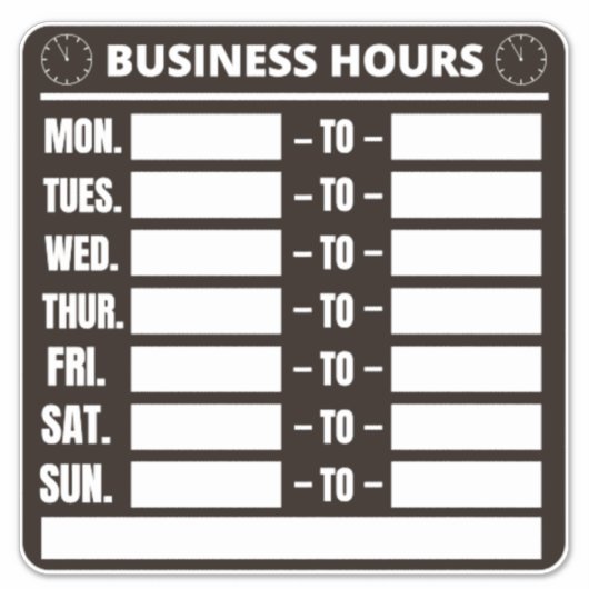 Geschäftszeiten Aufkleber (Vorderseite)