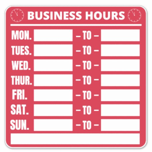 Geschäftszeiten Aufkleber (Vorderseite)