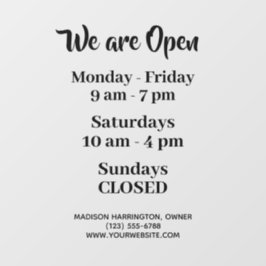 Geschäftszeiten für benutzerdefinierte Texte Fensteraufkleber