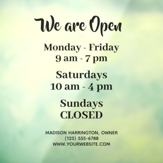 Geschäftszeiten für benutzerdefinierte Texte Fensteraufkleber (Blatt 3)