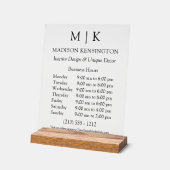 Geschäftszeiten für Monogramme oder Logos hinzufüg Acrylschild (Winkel)