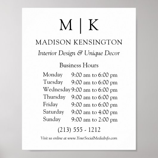 Geschäftszeiten für Monogramme oder Logos hinzufüg Poster (Vorne)