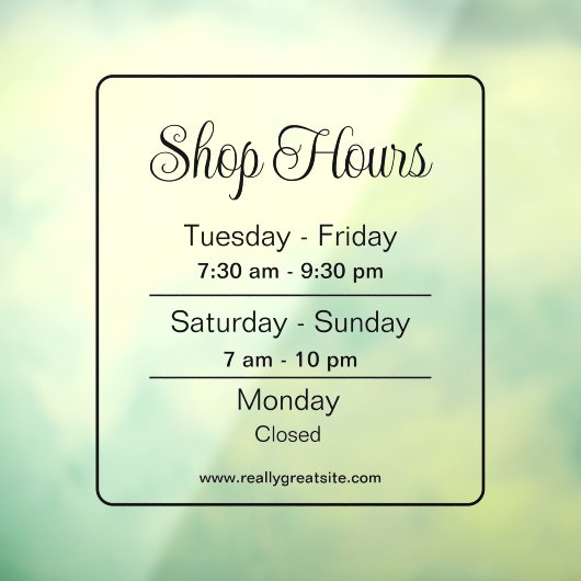 Geschäftszeiten für Schwarze Skripte Fensteraufkleber (Blatt 3)