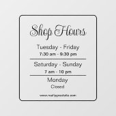 Geschäftszeiten für Schwarze Skripte Fensteraufkleber (Blatt)