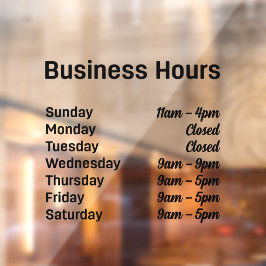 Geschäftszeiten individuell anpassbare Zeiten Fensteraufkleber