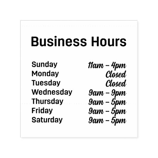 Geschäftszeiten individuell anpassbare Zeiten Permastempel (Design)