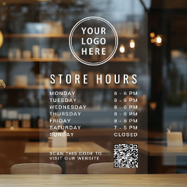 Geschäftszeiten Logo QR-Code Weiße Schriftfarbe Fensteraufkleber