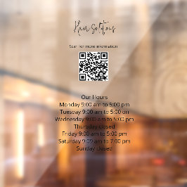 Geschäftszeiten mit QR-Code-Fensterheber Fensteraufkleber