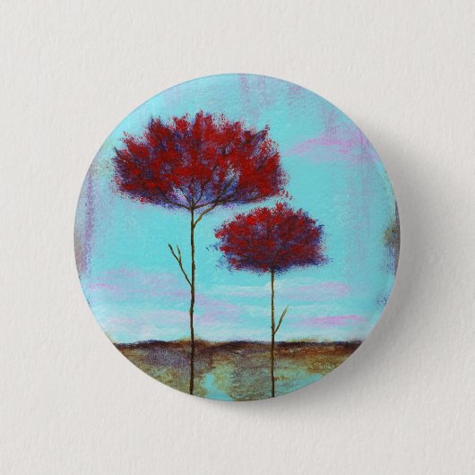 Geschätzte, abstrakte Kunst-Landschaftsrot-Bäume Button (Vorderseite)