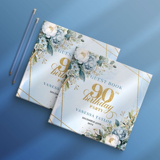 Geschätztes Hellblau-Gold-Gästebuch zum 90. Geburt Gästebuch
