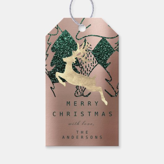 Geschenk an Glitzer Rose Gold Schnee Weihnachtsbau Geschenkanhänger (Vorderseite)