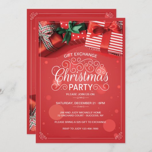 Geschenk-Austausch Weihnachtszeit-Party Einladung (Vorne/Hinten)