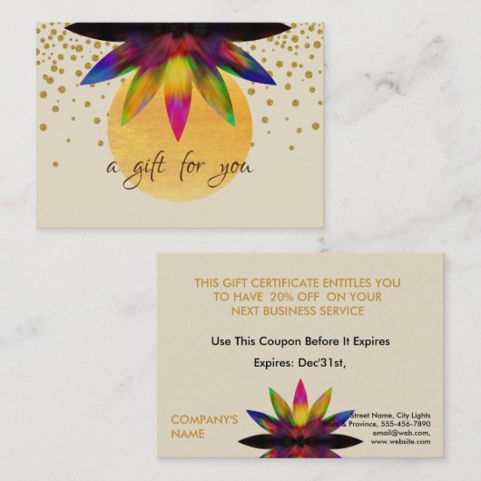 Geschenk-Bescheinigung Wasserfarben Lotus Blume Yo Visitenkarte (Vorne/Hinten)