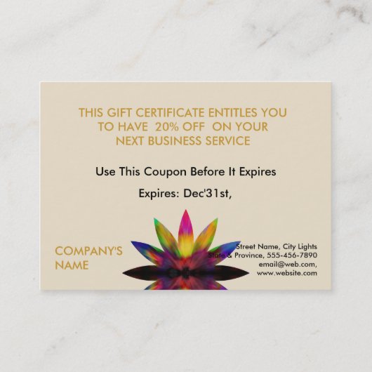 Geschenk-Bescheinigung Wasserfarben Lotus Blume Yo Visitenkarte (Rückseite)