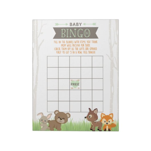 Geschenk Bingo Woodland Animals Baby Showspiel Pac Notizblock (Rotiert)