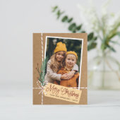 Geschenk & Bow Rustic Frohe Weihnachtsfeiertag Fot Postkarte (Stehend Vorderseite)