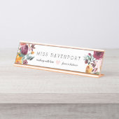 Geschenk des burgundy Floral Distance Learning Tea Schreibtischnamensplakette (Vorderseite )