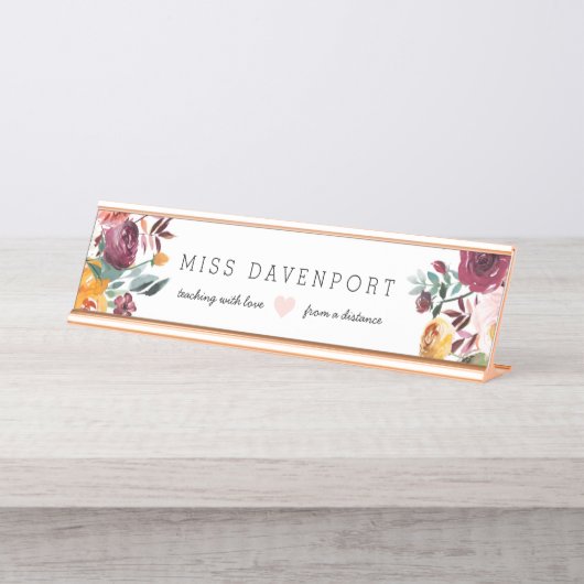 Geschenk des burgundy Floral Distance Learning Tea Schreibtischnamensplakette (Vorderseite )