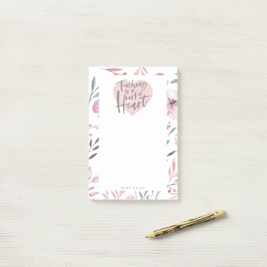 Geschenk des Lehrers Aquarellherz Post-it Klebezettel (Auf Schreibtisch)