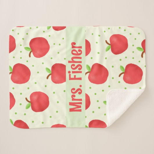 Geschenk des Lehrers personalisiertes Apfelmuster Sherpadecke (Vorderseite (Horizontal))