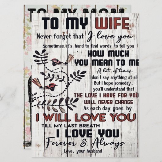 Geschenk für Ehefrau | Zu meiner Ehefrau Liebesbri Menükarte (Vorne/Hinten)