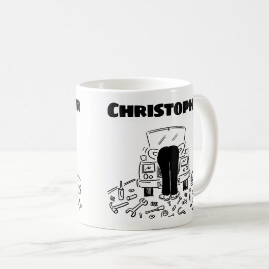 Geschenk für einen Automechaniker mit Name Kaffeem Kaffeetasse (VorderseiteRechts)