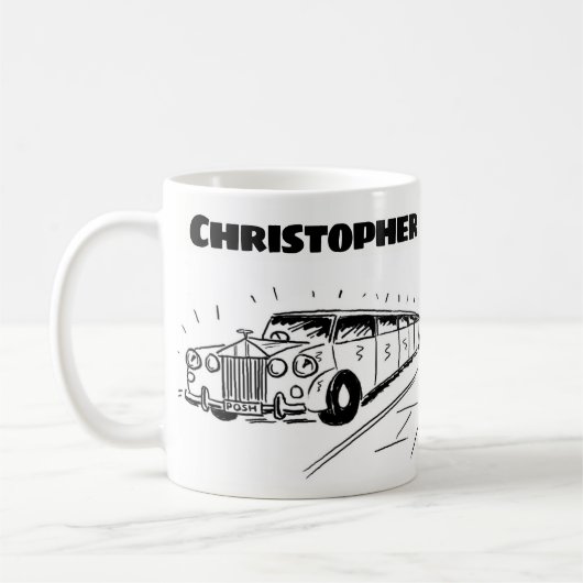 Geschenk für einen Limousine Chauffeur mit Namen Kaffeetasse (Links)