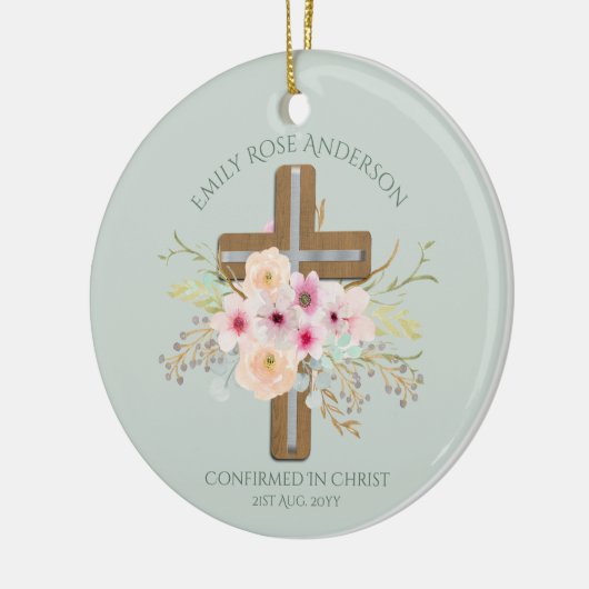 Geschenk für Erwachsene - Blumenkreuz Persönlich p Keramik Ornament (Links)