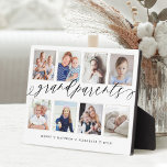 Geschenk für Großeltern Großkinder FotoCollage Fotoplatte<br><div class="desc">Schicken Sie Ihren Großeltern ein personalisiertes Geschenk, das sie für immer lieben werden. Spezielle personalisierte Enkelkinder Foto Collage Plakette, um Ihre eigenen speziellen Fotos und Erinnerungen zu zeigen. Unser Design zeichnet sich durch ein einfaches 8-Foto-Collage Grid-Design mit "Großeltern" aus, das in einem schönen, handgeschriebenen schwarzen Skriptstil entworfen wurde. Jedes Foto...</div>