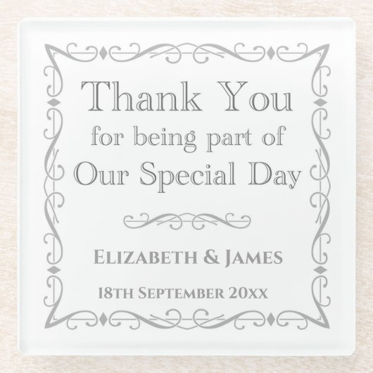 Geschenk für Hochzeitsgäste Glasuntersetzer (Vorderseite)