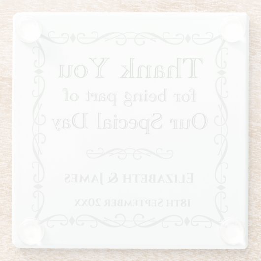 Geschenk für Hochzeitsgäste Glasuntersetzer (Rückseite)