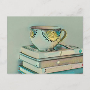 Geschenk für Kaffee- und Bücherliebhaber Postkarte