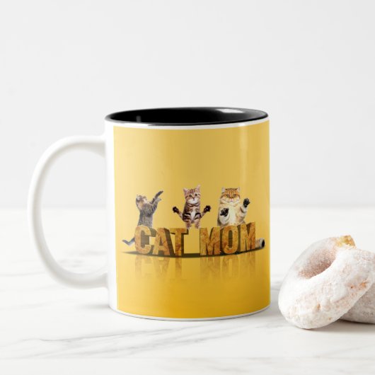 Geschenk für Katzen | Katzenmuttergeschenke | Katz Zweifarbige Tasse (Mit Donut)