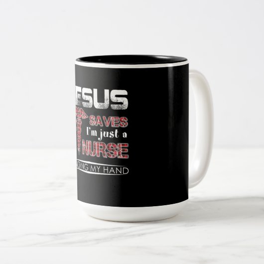 Geschenk für Krankenschwester | Jesus Rette, dass Zweifarbige Tasse (VorderseiteRechts)