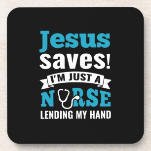 Geschenk für Krankenschwester   Jesus Rette, ich b Getränkeuntersetzer