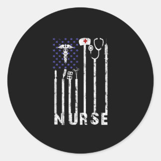 Geschenk für Krankenschwester | Nurse American Fla Runder Aufkleber