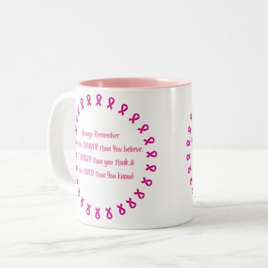 Geschenk für Krebspatienten-tapfer, stark und geli Zweifarbige Tasse (Vorderseite Links)