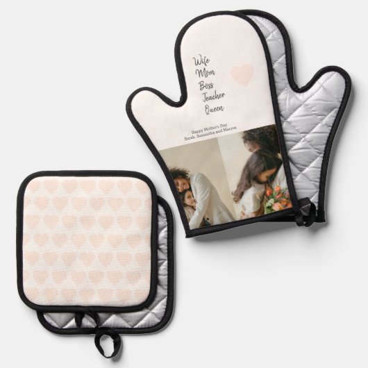 Geschenk für Mama, Chef, Lehrer oder Ehefrau - Ofenhandschuh & Topflappen-Set (Vorderseite/Rückseite)