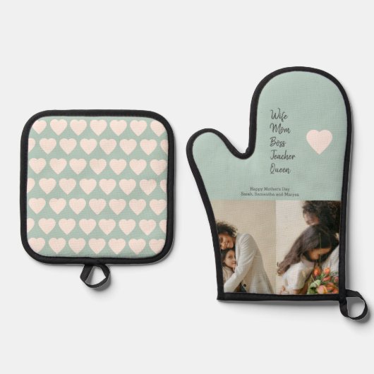 Geschenk für Mama, Chef, Lehrer oder Ehefrau - Ofenhandschuh & Topflappen-Set (Vorderseite)