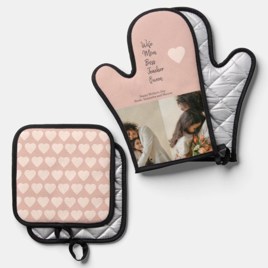 Geschenk für Mama, Chef, Lehrer oder Ehefrau - Ofenhandschuh & Topflappen-Set (Vorderseite/Rückseite)
