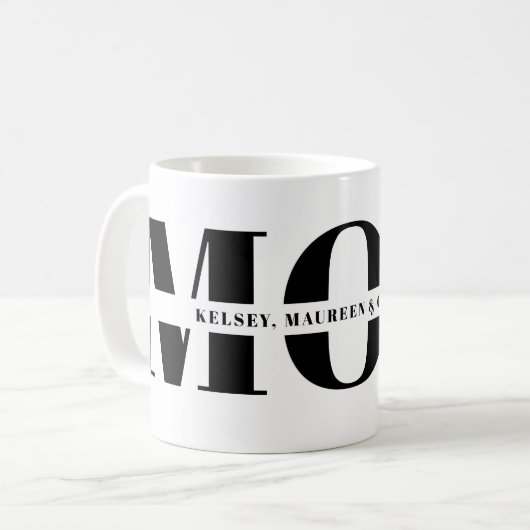 Geschenk für Mama mit Kindernamen Kaffeetasse (Vorderseite Links)