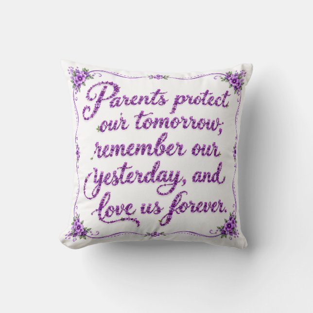 Geschenk für Mama Papa Eltern Liebeszitat Lila Blu Kissen (Vorderseite)
