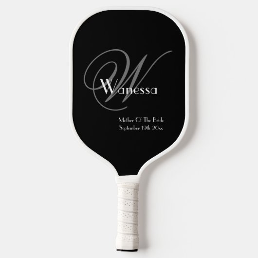 Geschenk für Mutter von Bride Monogram Chic Skript Pickleball Schläger (Rückseite)