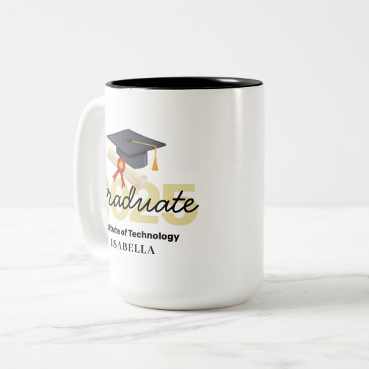 Geschenk für personalisierte Abschlüsse - Klasse 2 Zweifarbige Tasse (Vorderseite Links)