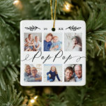 Geschenk für Pop Pop | Entenkinder - FotoCollage Keramikornament<br><div class="desc">Schicke deinem Opa (Pop Pop) ein wunderschönes personalisiertes Geschenk, das er für immer schätzen wird. Spezielle personalisierte Enkel Foto Collage Ornament zur Anzeige Ihrer eigenen speziellen Fotos und Erinnerungen Familie. Unser Design zeichnet sich durch ein einfaches 6-Foto-Collage Grid-Design mit "Pop Pop" aus, das in einem schönen, handgeschriebenen Stil mit schwarzen...</div>