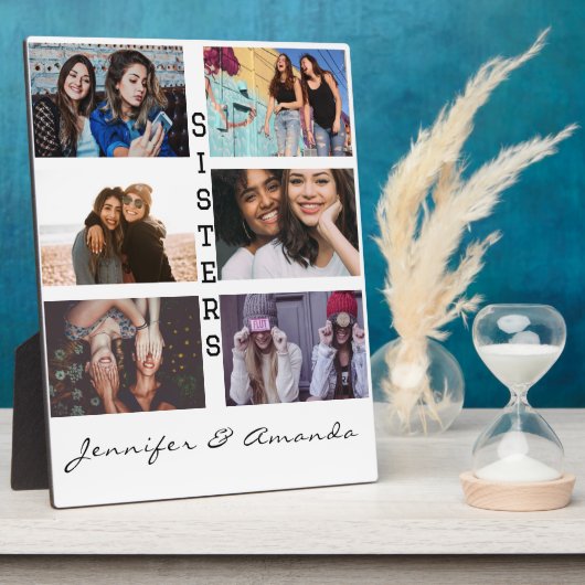 Geschenk für Sisters Custom 6 Foto Collage & Name Fotoplatte (Seite)