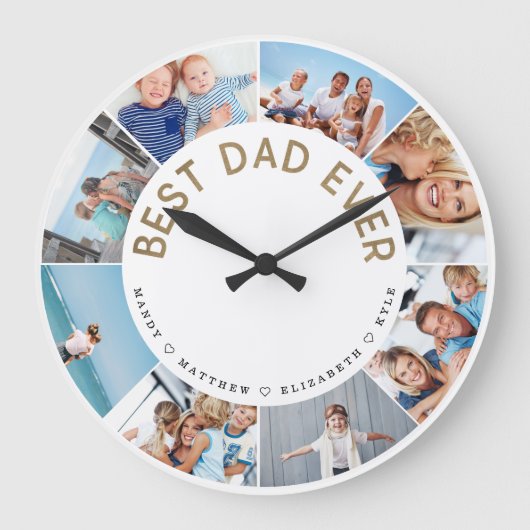 Geschenk für Vater | Bester Vater je FotoCollage Große Wanduhr (Vorderseite)
