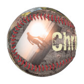 Geschenk für Vater-Holzeffekt #1 Vater Baseball (Vorderseite Links)